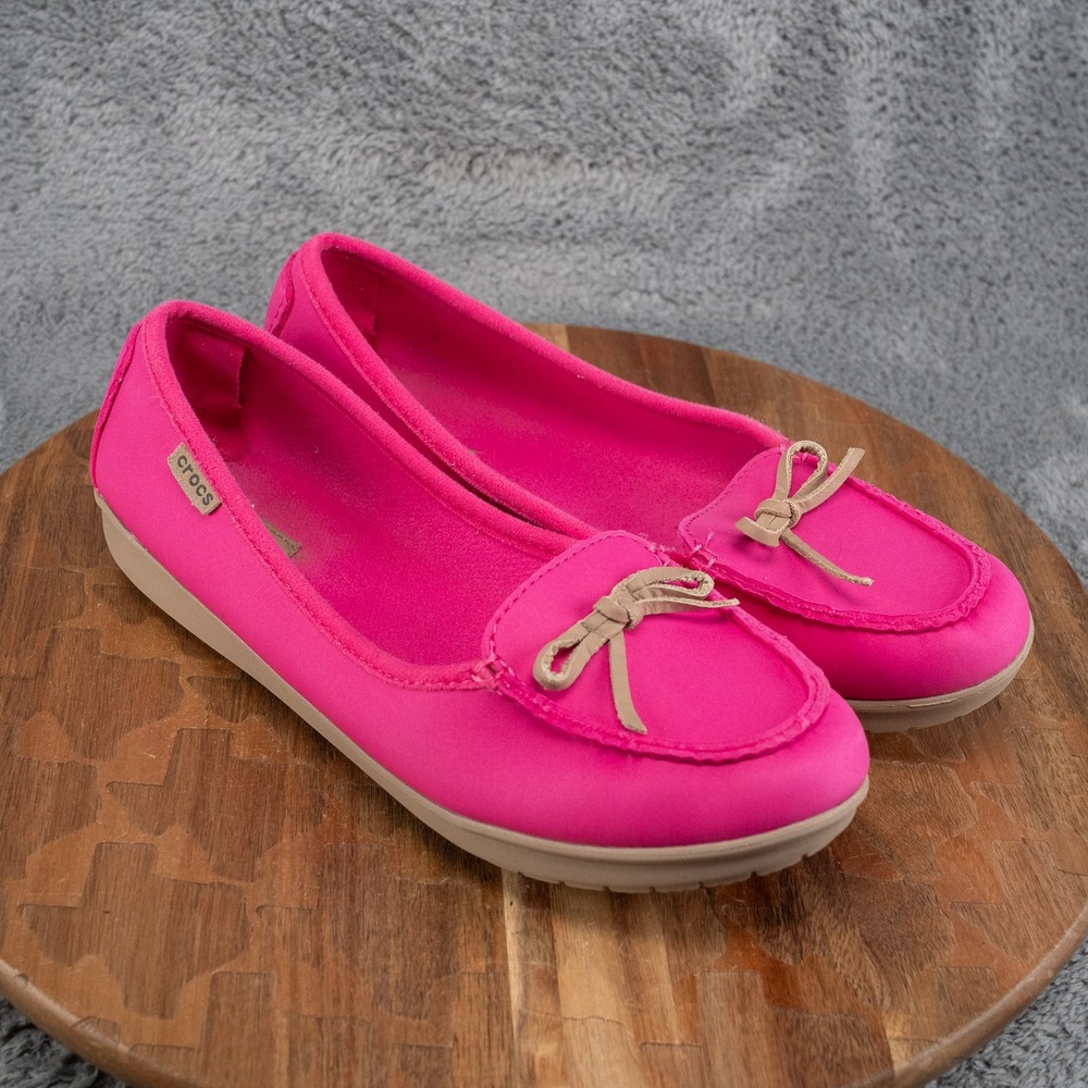 CROCS Mary Jane Loafers Ballet Flats Pink Comfort Casual Rubber Sole Sz 11